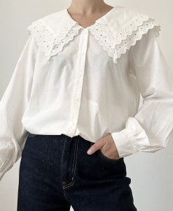 biała koszula haft angielski vintage | M/L